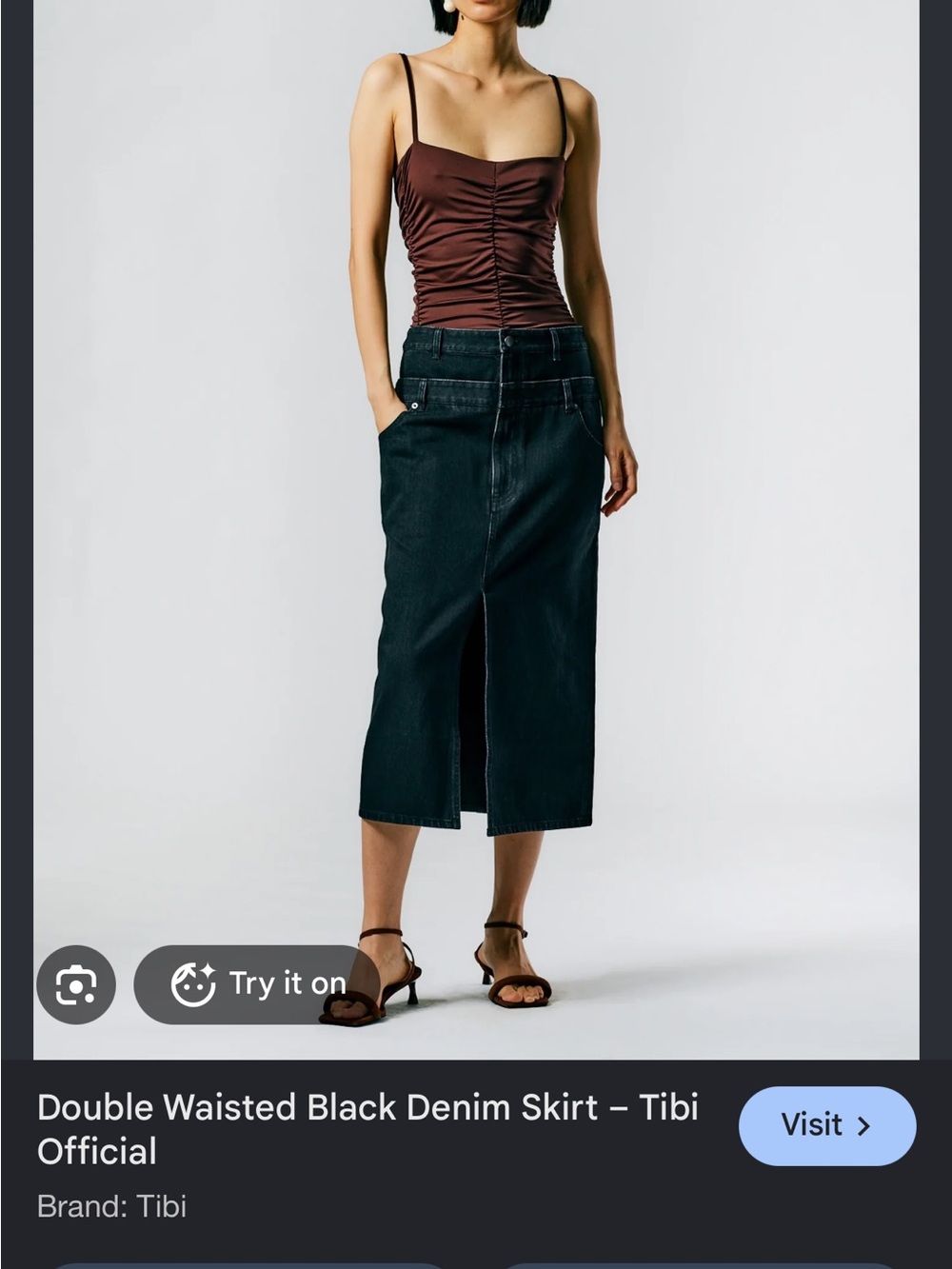 Tibi Black Midi Denim Skirt with Front Slit